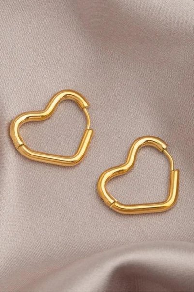 Jaida Moda Women's Gold Heart Figured Steel Hoop Earrings