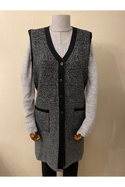 TEK Patterned Black Smoked Knitwear Vest for Young Mother