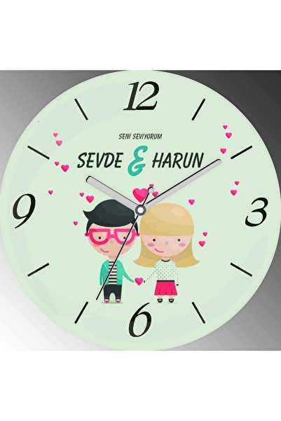 ART HEDİYE أنا أحبك، قلوب متشابكة بقطر 30 سم، ساعة حائط زجاجية حقيقية محدبة ص...