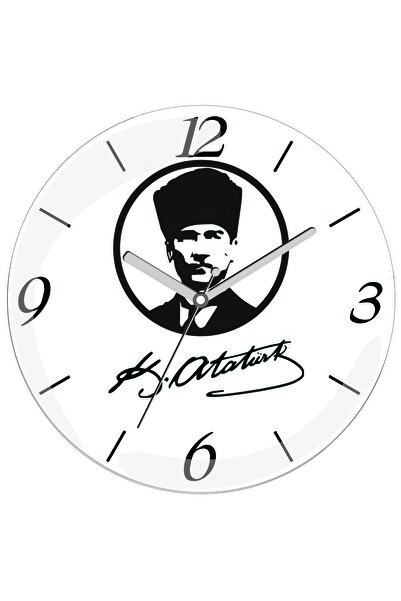 ART HEDİYE Ρολόι τοίχου από γυαλί με κύριο στάμπα Ataturk, διάμετρος 30 cm, α...
