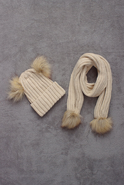 ADA BEBEK ÇOCUK Set beanie eșarfă cu pompon dublu