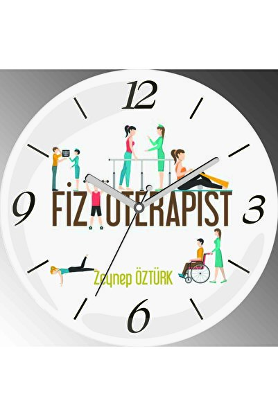 ART HEDİYE Kişiye Özel Fizyoterapist Çap 30cm Sessiz Akar Bombeli Gerçek Cam Duvar Saati