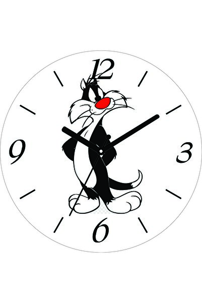 ART HEDİYE Sylvester Kedi Pisi Pisi Çizgi Çap 30cm Sessiz Akar Bombeli Gerçek...