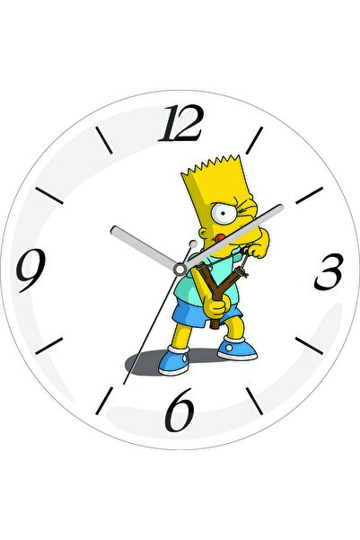 ART HEDİYE بارت سيمبسون مقلاع قطرها 30 سم كتم تدفق منحني ساعة حائط زجاجية حقيقية