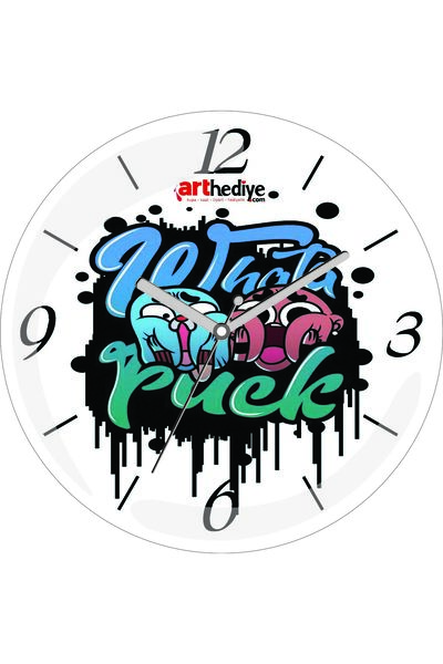 ART HEDİYE Gumball What'a Fuck Ceas de perete din sticlă reală, cu diametrul ...