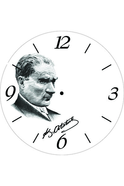 ART HEDİYE أعلى بيع أتاتورك التوقيع صورة اليد اليسرى قطرها 30 سم يتدفقون هادئا محدب الزجاج الحقيقي ساعة الحائط