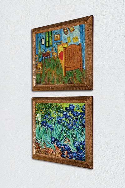 Pinecone Van Gogh Bedroom in Arles, Irises Stone Wall Painting Wood Framed Wall Decor -W2-387-