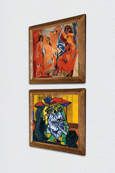 Pinecone Picasso plângând femei, fete din Avignon pictură pe perete din piatră decor de perete cu rame din lemn -W2-603-