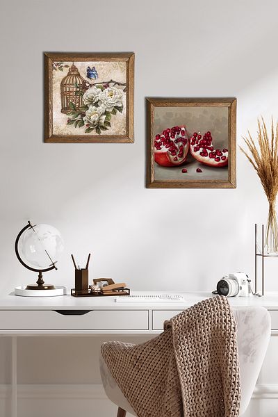 Pinecone Floare Fluture, Pictură Perete Piatră Rodie Decor Perete Cu Rama Din Lemn Set Pictură 2 Piese -W2-730-