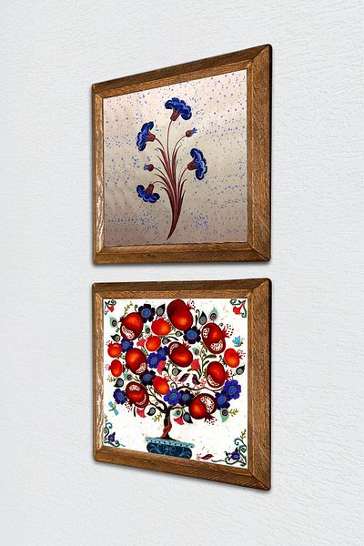Pinecone Artă marmorată, pictură pe perete din piatră de rodie, decor de perete cu rame din lemn, set de pictură din 2 piese -W2-184-