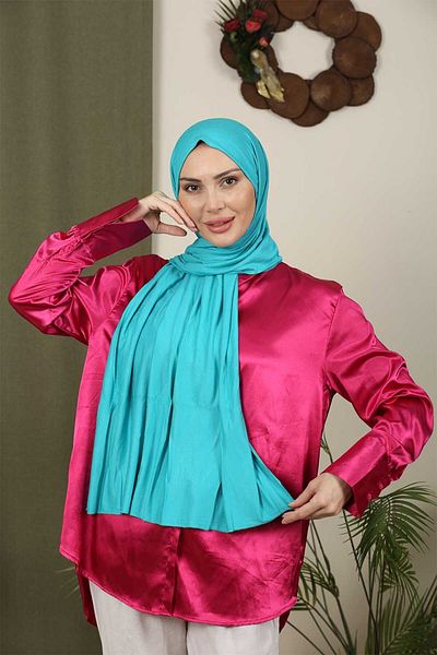 Trablus Hijab Women's Lycra Luxury Combed Cotton Shawl Turquoise