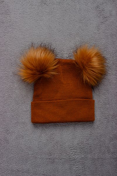 ADABEBEK Unisex Double Pompom Solid Color Knitwear Beret Kids Size