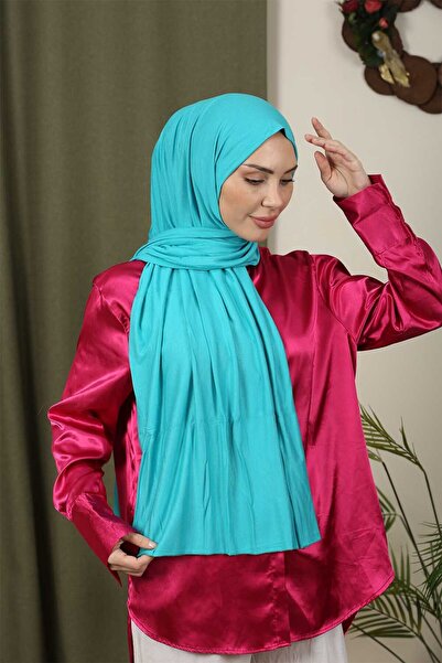 Trablus Χιτζάμπ Γυναικείο Λάικρα Πολυτελές Χτενισμένο Βαμβακερό Σάλι Τυρκουάζ