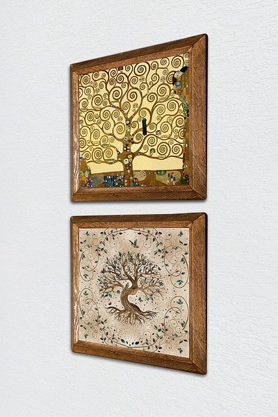 Pinecone Arborele vieții Pictură pe perete din piatră Decor de perete cu rame din lemn Set de pictură din 2 piese Artă de perete -W2-194-