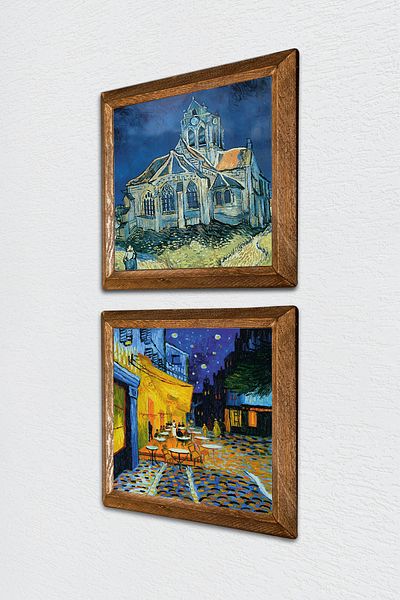 Pinecone Η εκκλησία στο Van Gogh Auvers, Cafe Terrace Night Stone Wall Painting Πλαίσιο διακόσμησης τοίχου -W2-394-