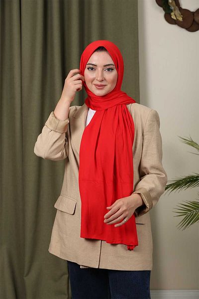 Trablus Hijab Women's Lycra Luxury Combed Shawl Red