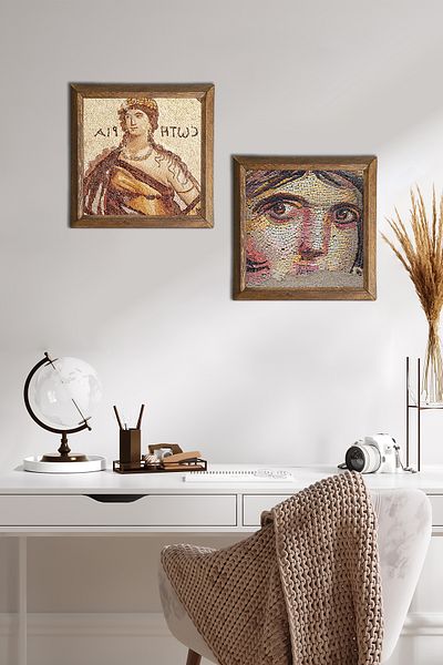 Pinecone Soteria Mosaic, Gypsy Girl Mosaic Stone Wall Painting Wall Decor with Wooden Frame -W2-399-