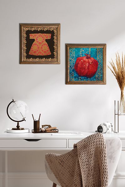 Pinecone Cardigan-I Sheriff, Pomegranate Stone Wall Painting Wooden Framed Wall Decor Set of 2 Painting Wall Art -W2-129-