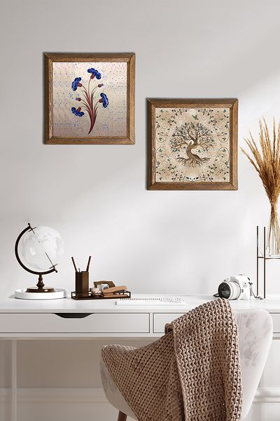 Pinecone Marbling Art, Tree of Life Stone Wall Painting Ξύλινο πλαίσιο Διακόσμηση τοίχου 2 τεμαχίων Σετ ζωγραφικής -W2-222-