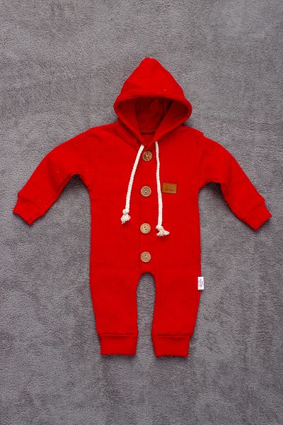 ADABEBEK 100% Cotton Wooden Buttoned Hooded Ribbed Style Hat Baby Rompers