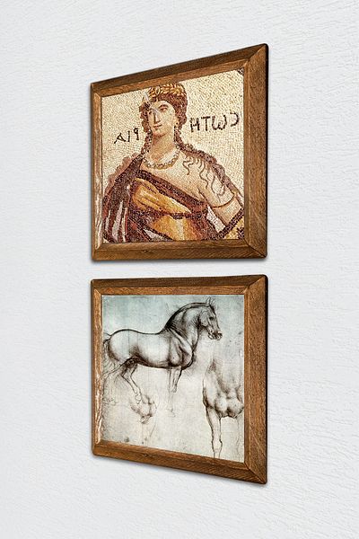Pinecone Mosaic of Soteria, Leonardo Da Vinci Horse Statue Stone Wall Painting Framed Wall Decor -W2-321-