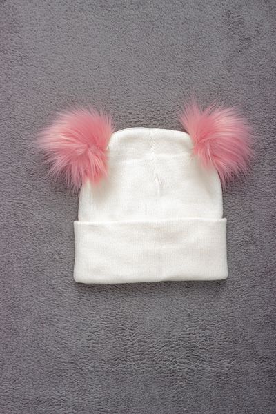 ADABEBEK Unisex Double Pompom Solid Color Knitwear Beret Kids Size