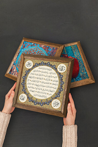 Pinecone Tree of Life, Pomegranate Stone Wall Painting Wood Framed Wall Decor 2 Piece Painting Set Wall Art -W2-669-