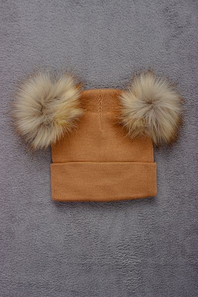 ADABEBEK Unisex Double Pompom Solid Color Knitwear Beret Kids Size