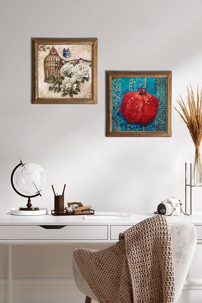 Pinecone Floare Fluture, Pictură Perete Piatră Rodie Decor Perete Cu Cadru Din Lemn Set Pictură 2 Piese -W2-87-
