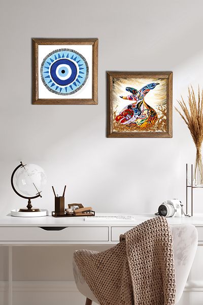 Pinecone Evil Eye, Whirling Dervish Stone Wall Art Wood Framed Wall Decor 2 Piece Table Set Wall Art -W2-636-