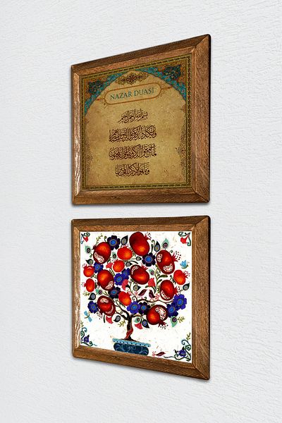 Pinecone Marea rugăciune împotriva răului, pictură pe perete din piatră de pom de rodie, decor de perete cu rame din lemn, set de picturi din 2 piese -W2-156-