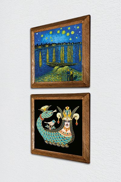 Pinecone Van Gogh A Starry Night on the Rhine, Stone Wall Painting of the Shrew Framed Wall Decor -W2-282-