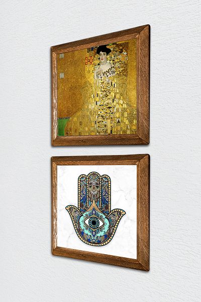 Pinecone Portrait of Gustav Klimt Bauer, Fatma Mother Hand Stone Wall Painting Framed Wall Decor -W2-69-