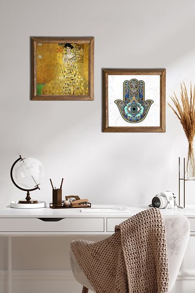 Pinecone Portrait of Gustav Klimt Bauer, Fatma Mother Hand Stone Wall Painting Framed Wall Decor -W2-69-