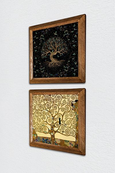 Pinecone Arborele vieții Pictură pe perete din piatră Decor de perete cu rame din lemn Set de pictură din 2 piese Artă de perete -W2-352-