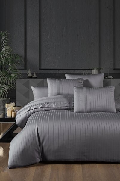 DENİZLİ ÇEYİZ مجموعة غطاء لحاف من الساتان الفاخر الداكن من First Choice New T...