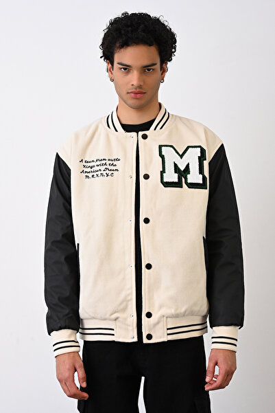 Genel Markalar Ekru Beyaz Renk M Nakışlı Kolej Mont Ceket