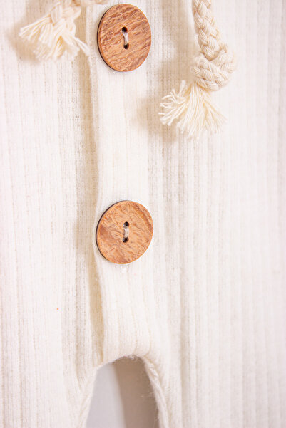 ADABEBEK 100% Cotton Wooden Buttoned Hooded Ribbed Style Hat Baby Rompers