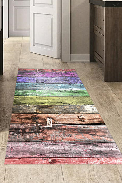 Dekoreko Dijital Mutfak Halısı Star Pamuk Kaymaz Taban Modern Alannah Renkli