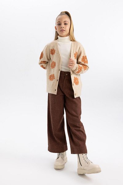 DeFacto Girl's Floral V-Neck Knitwear Cardigan