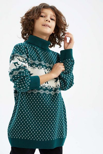 DeFacto Boy's Christmas Themed Turtleneck Knitwear Sweater X9741A623Cw
