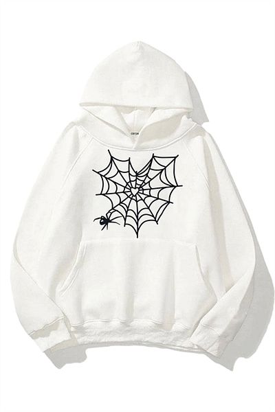 Gofeel Y2k Hooded Spider Web 3 νήματα Λευκό Oversize Φούτερ