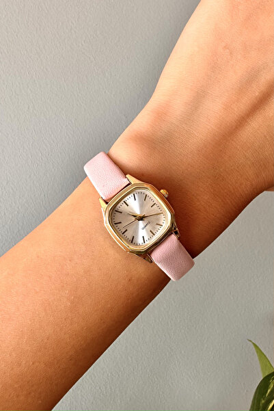 pierrose Pembe Deri Kordon Klasik Vintage Minimal Kadın Kol Saati