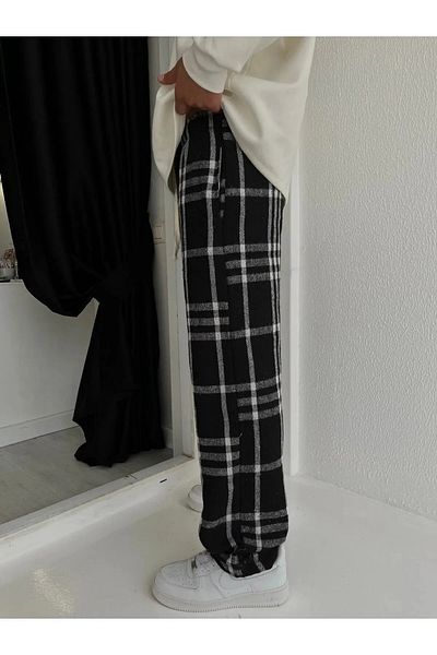 Gofeel Harajuku Street Plaid Black/White Horizontal Checked Relax Sweatpants HS