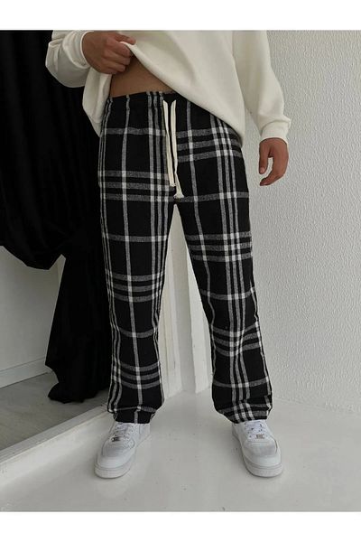 Gofeel Harajuku Street Plaid Black/White Horizontal Checked Relax Sweatpants HS