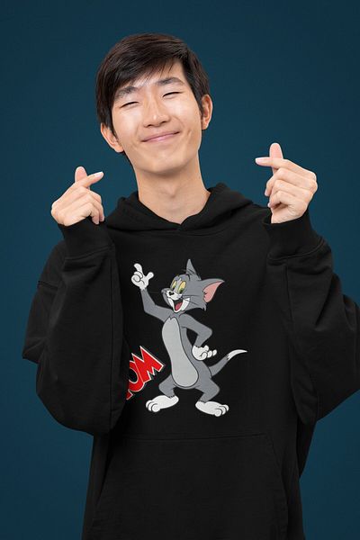 Fuddy Moda Hanorac cu glugă cu imprimeu Tom și Jerry pentru cupluri, hanorac supradimensionat unisex pentru cuplu