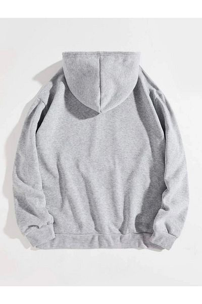 Josette Γκρι φούτερ με στάμπα New Jersey Oversize με κουκούλα Χειμερινό ράστερ χοντρό
