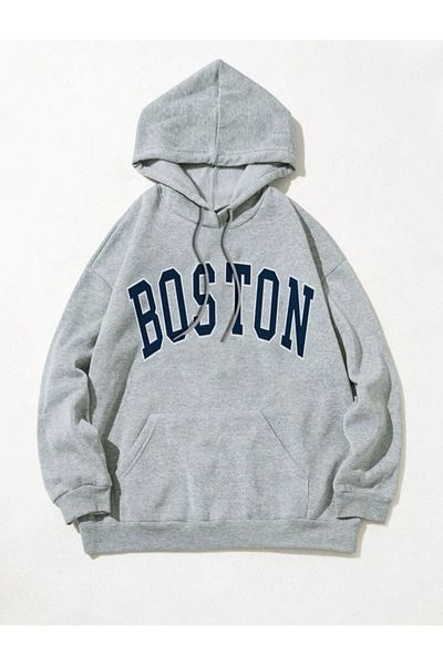Josette Γκρι Boston printed oversize φούτερ με κουκούλα χειμώνα