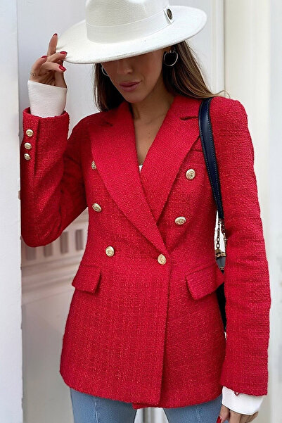 Naliru Kadın Ceket Astarlı Düğmeli Cepli Kırçıllı Desenli Dokulu Kalın Tuvit ...