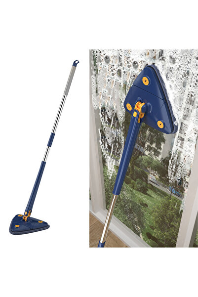 TeknoClass Kendinden Sıkmalı Üçgen Mop Mikrofiber Bezli Cam Duvar Yer Parke Silebilen Mop